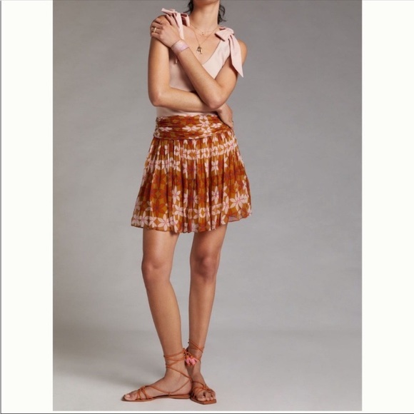 Anthro Guapa Ruched Orange Floral Print Mini NWT - Picture 2 of 7